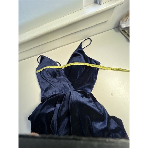 B2 Jasmine Velvet Dark Blue long Dress Womens 4 Side Slit Babydoll Prom - Picture 11 of 13